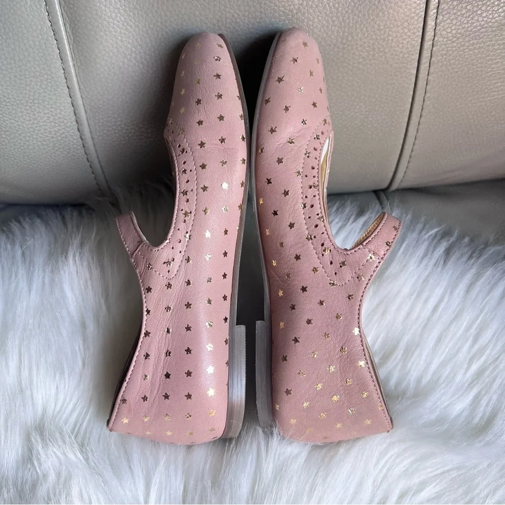 Mini Boden Girls Gold Star Leather Mary Janes Ballet Pink Sz 32 US 1 Wedding